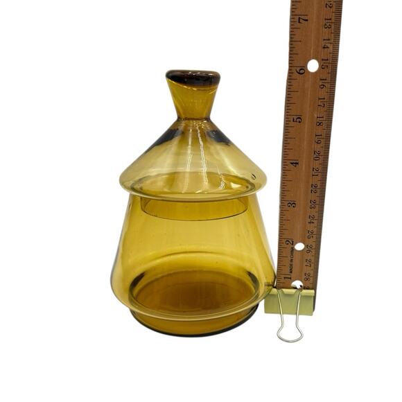 Vintage Amber Glass Apothecary Jar Candy Dish With Lid READ - Picture 2 of 10